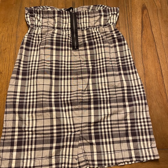 Blue & White Plaid Strapless Dress with Pockets - Picture 2 of 5